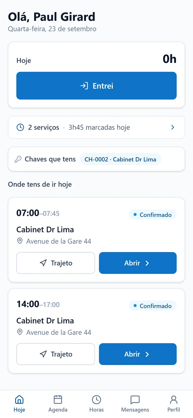 La journée de l’employé, en portugais : « Olá, Paul Girard ».
